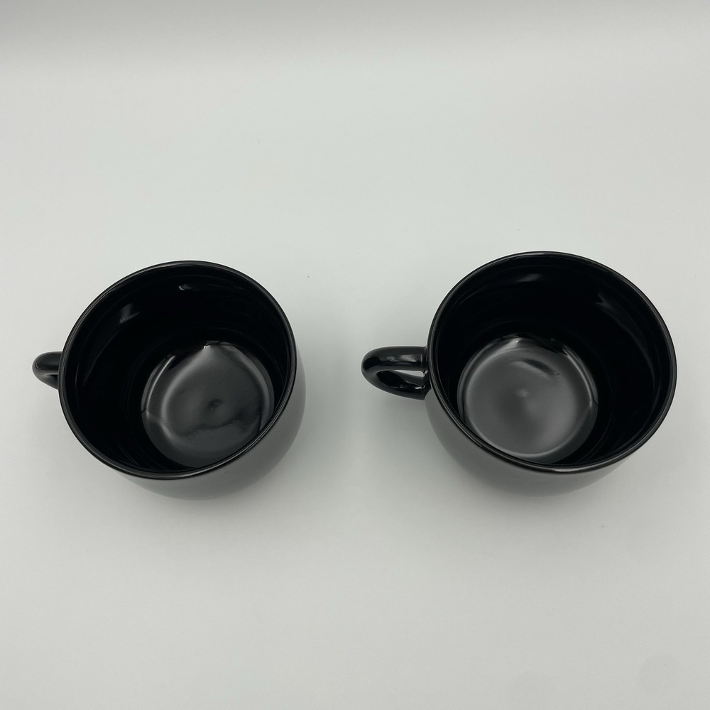 Vintage Newcor Stoneware 8oz Glossy Black Coffee/Tea Mugs Set‎ Of 2, Thailand - Picture 3 of 13